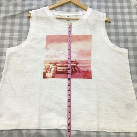 2/40$ NWT OldNavy cotton boxy muscle tee white pink tank top cami summer surf XL - Picture 6 of 9